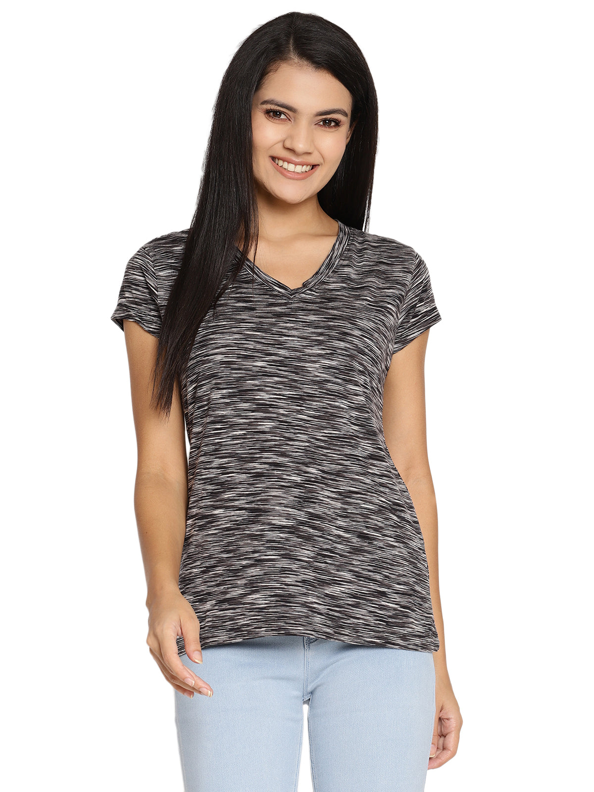 Wolfpack Space Dyed V Neck Dark Grey Women T-Shirt Wolfpack