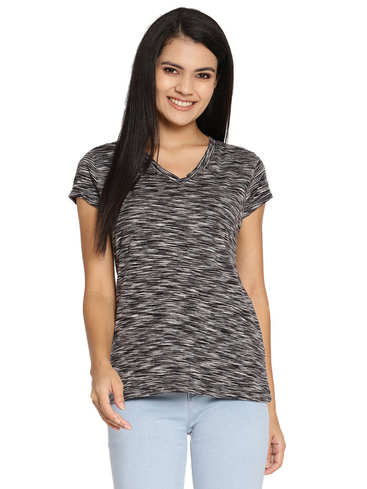 Wolfpack Space Dyed V Neck Dark Grey Women T-Shirt Wolfpack