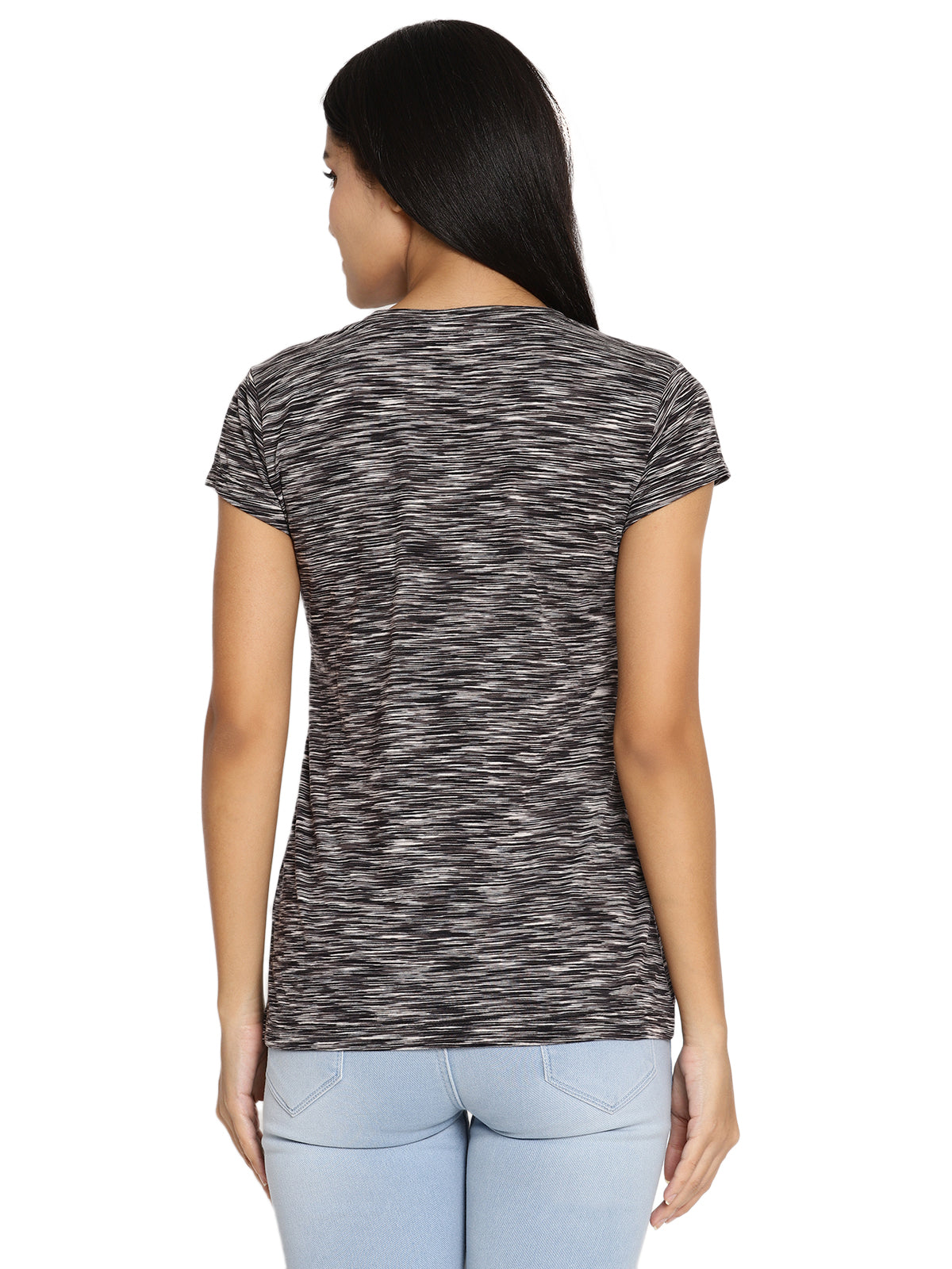 Wolfpack Space Dyed V Neck Dark Grey Women T-Shirt Wolfpack