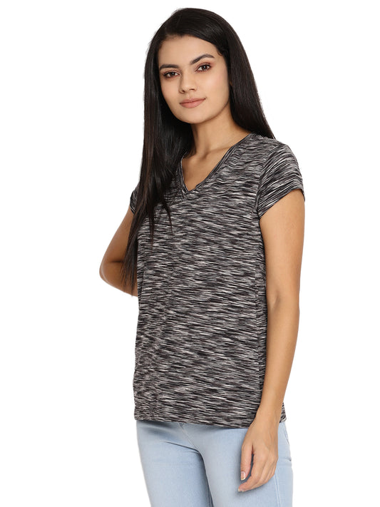 Wolfpack Space Dyed V Neck Dark Grey Women T-Shirt Wolfpack
