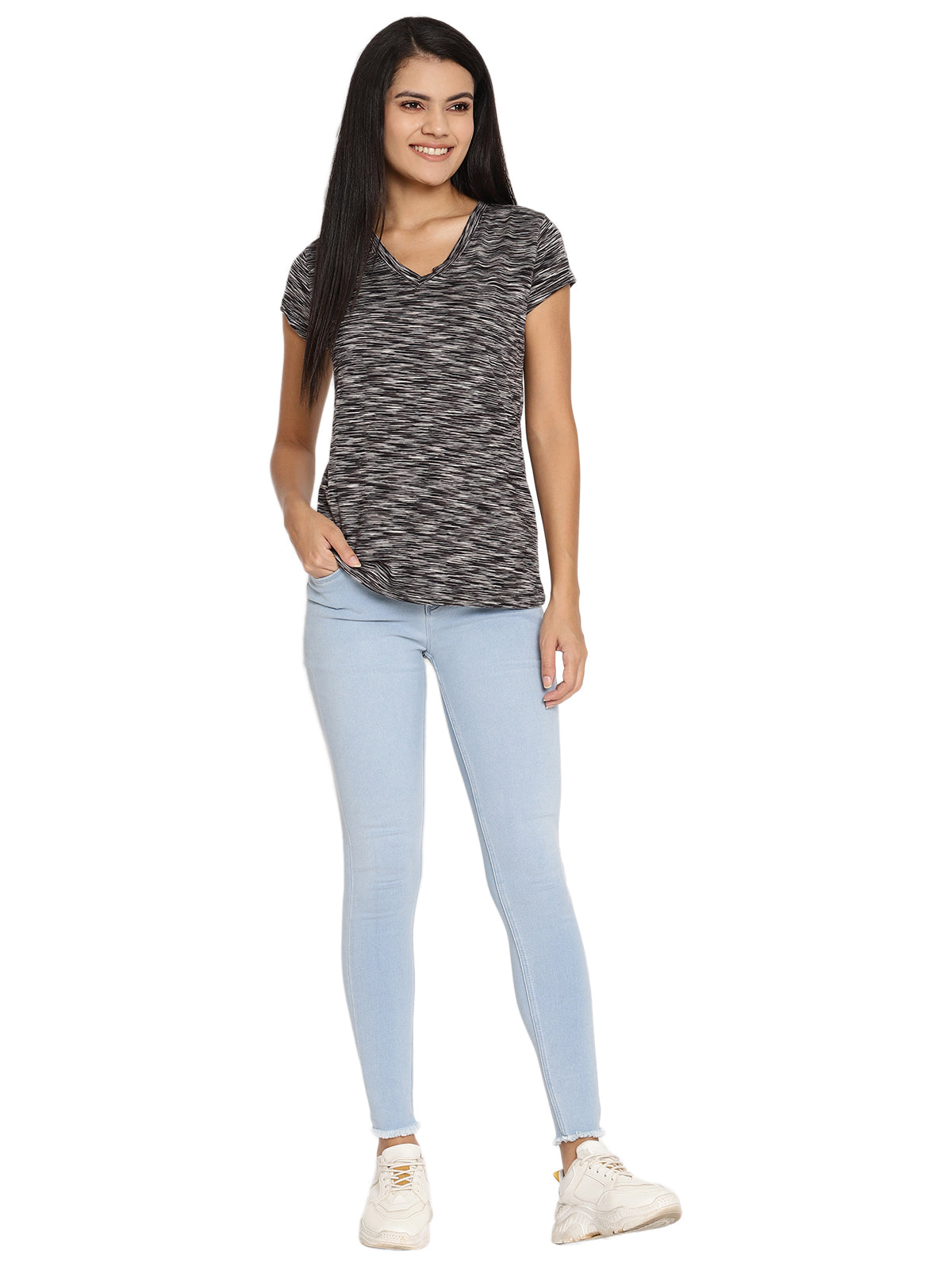 Wolfpack Space Dyed V Neck Dark Grey Women T-Shirt Wolfpack