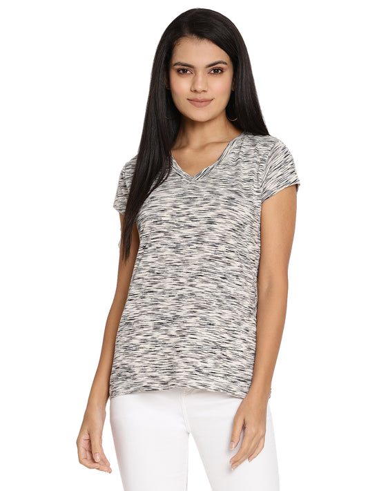 Wolfpack Space Dyed V Neck Grey Melange Women T-Shirt Wolfpack