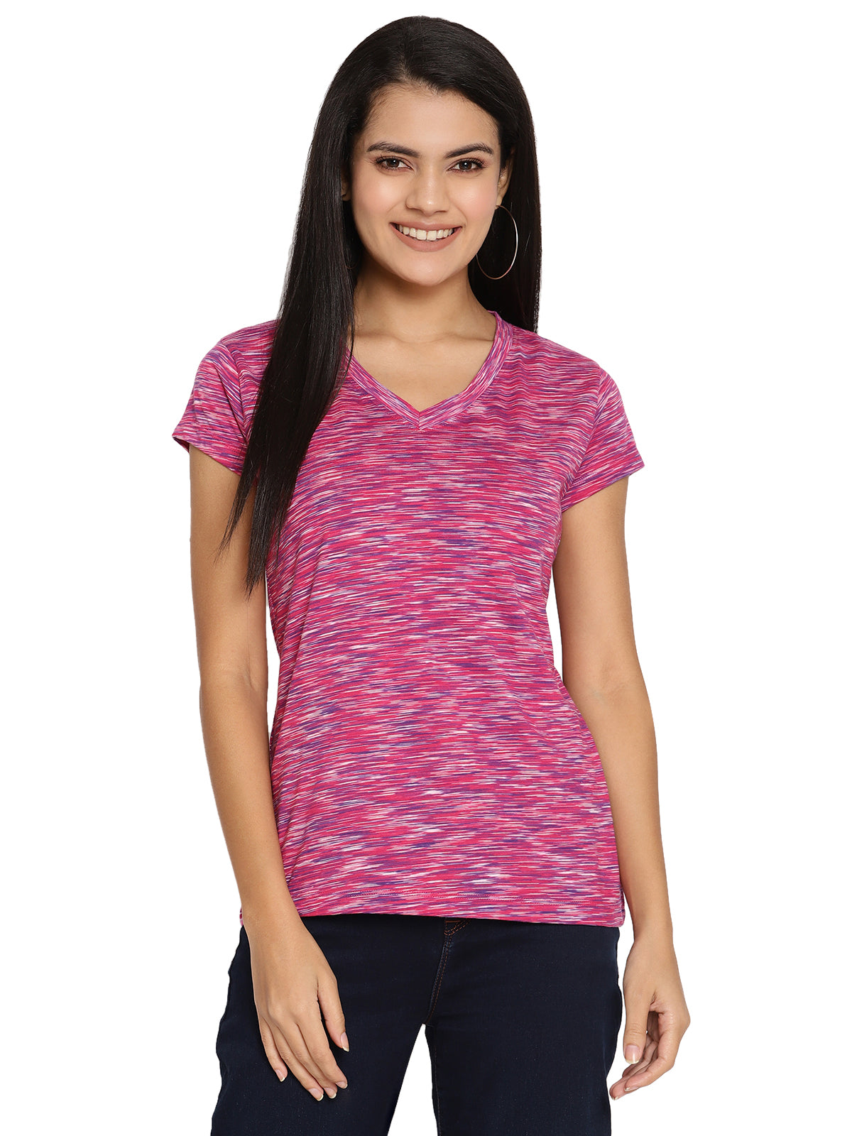 Wolfpack Women Pink Space Dyed V Neck T-Shirt