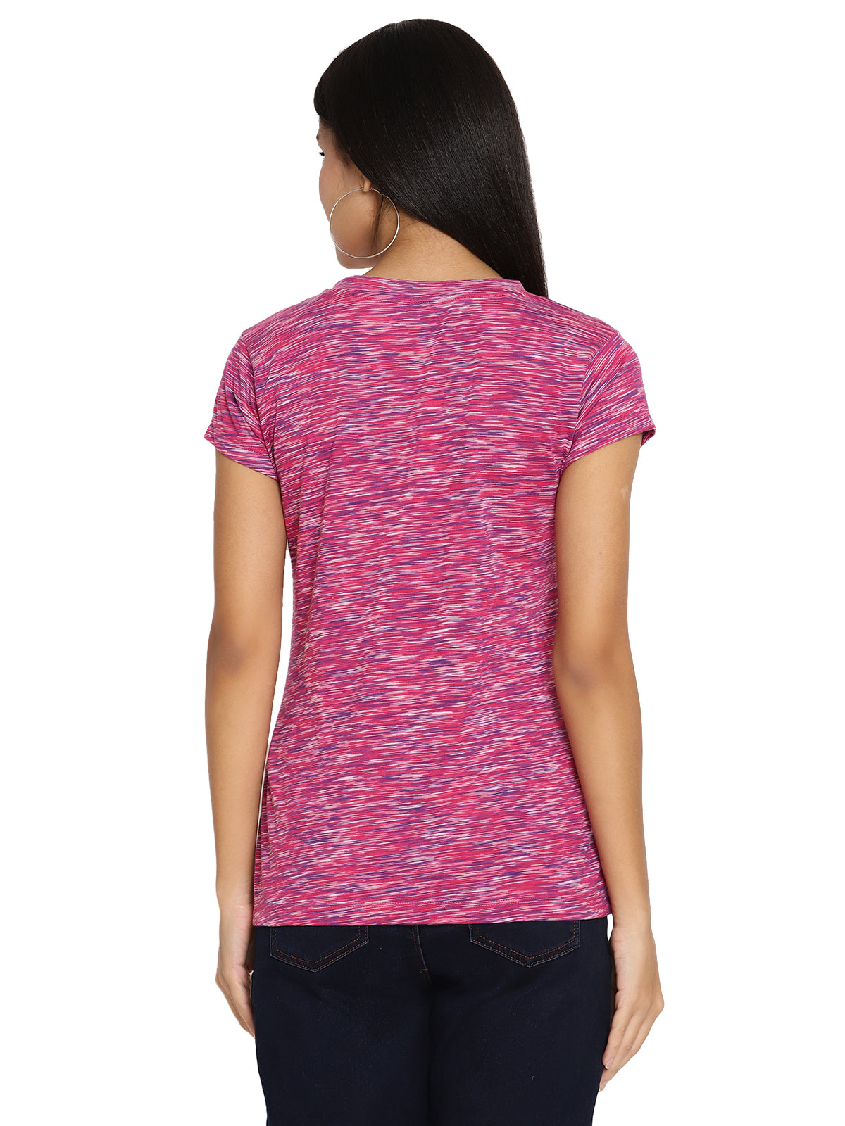 Wolfpack Women Pink Space Dyed V Neck T-Shirt