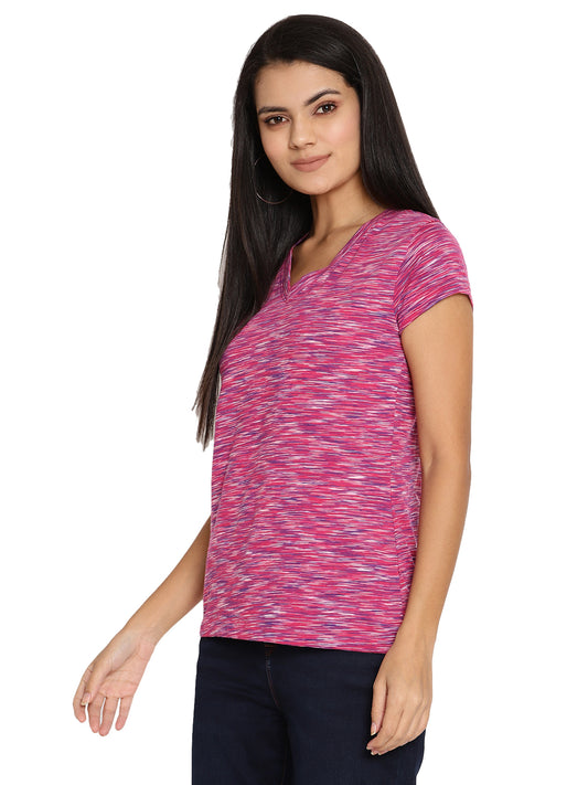 Wolfpack Women Pink Space Dyed V Neck T-Shirt