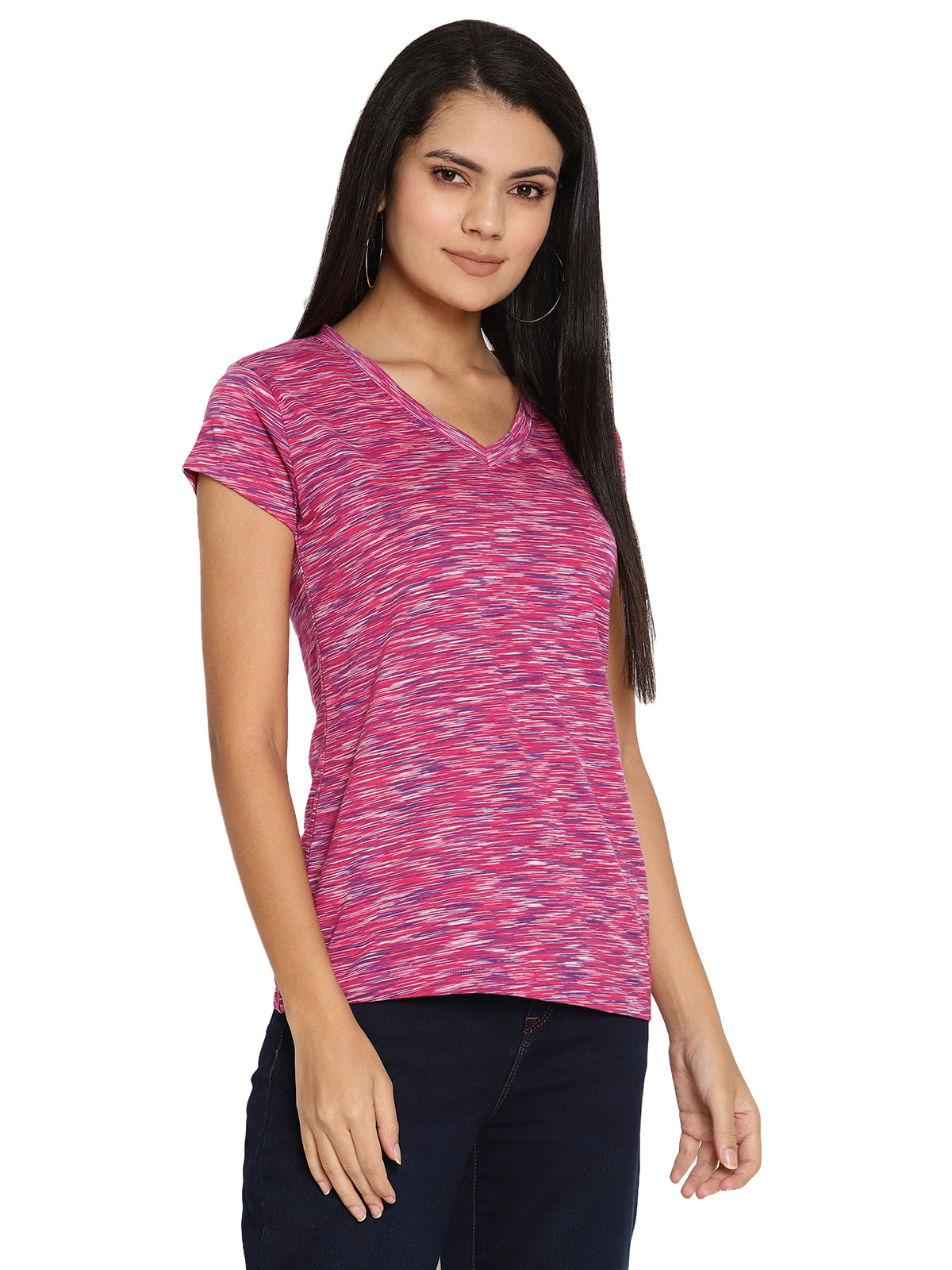 Wolfpack Women Pink Space Dyed V Neck T-Shirt