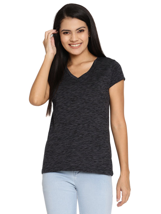 Wolfpack Women Black Space Dyed V Neck T-Shirt