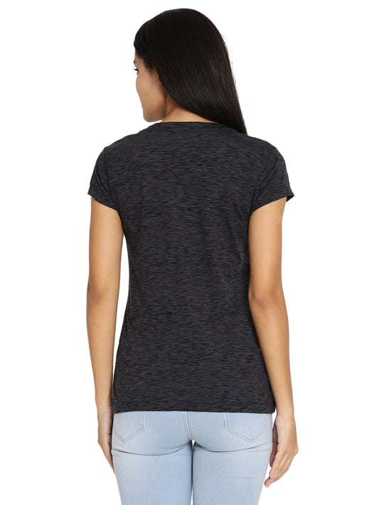 Wolfpack Women Black Space Dyed V Neck T-Shirt