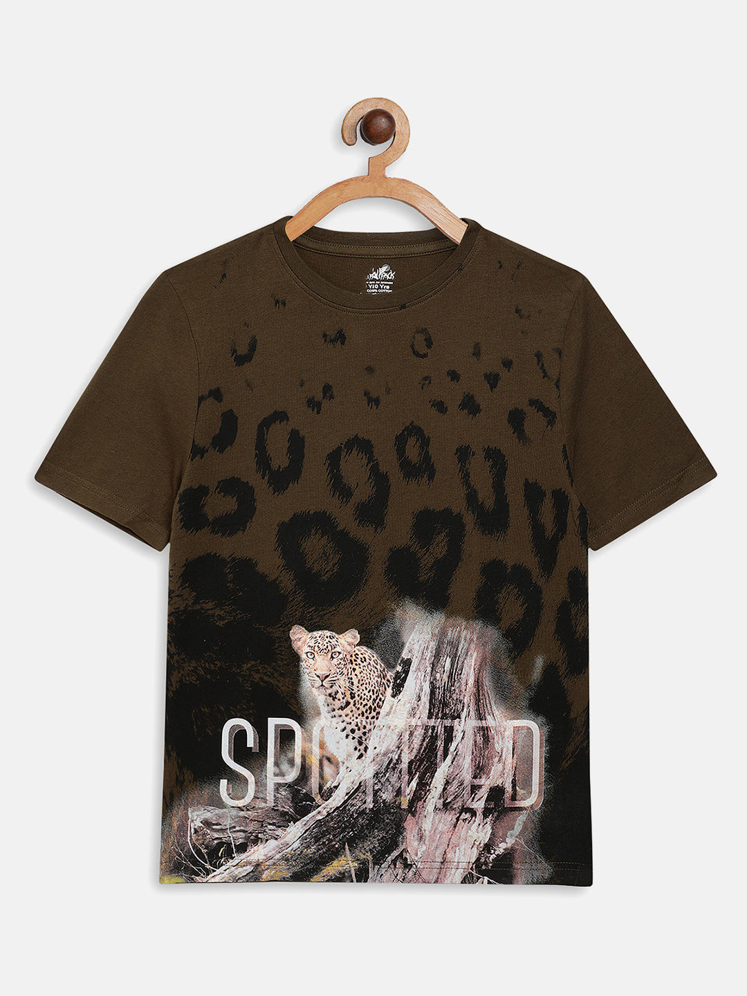 Wolfpack Boys Army Green Spotted Printed T-Shirt Wolfpack