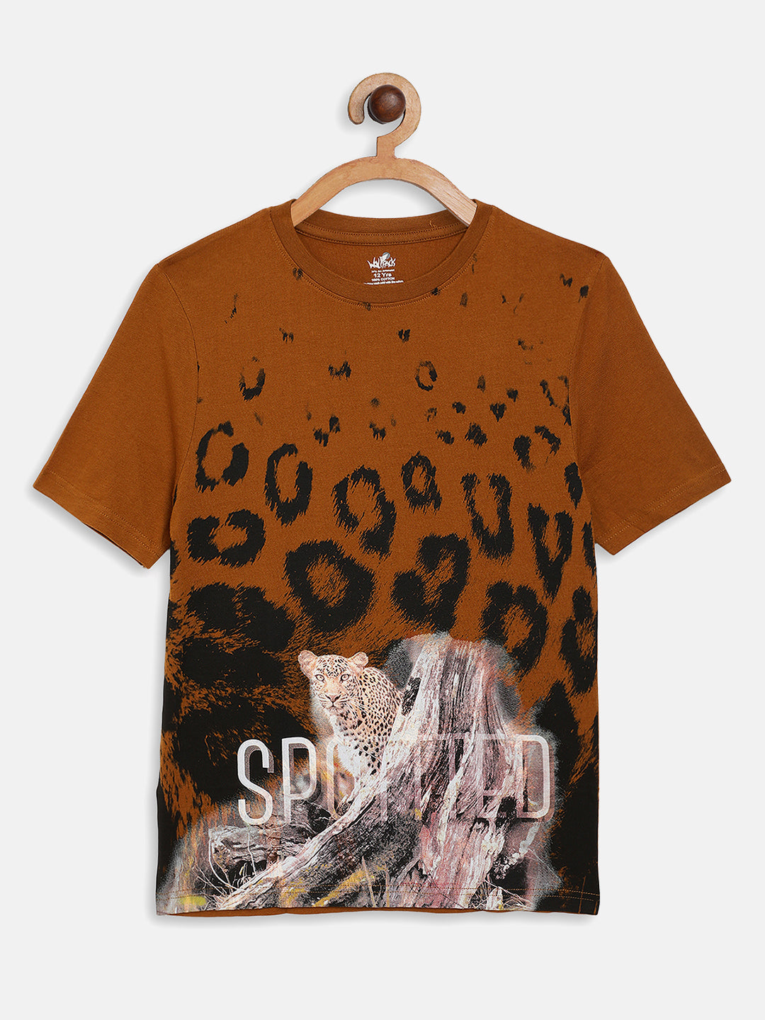 Wolfpack Boys Greenish Brown Spotted Printed T-Shirt Wolfpack