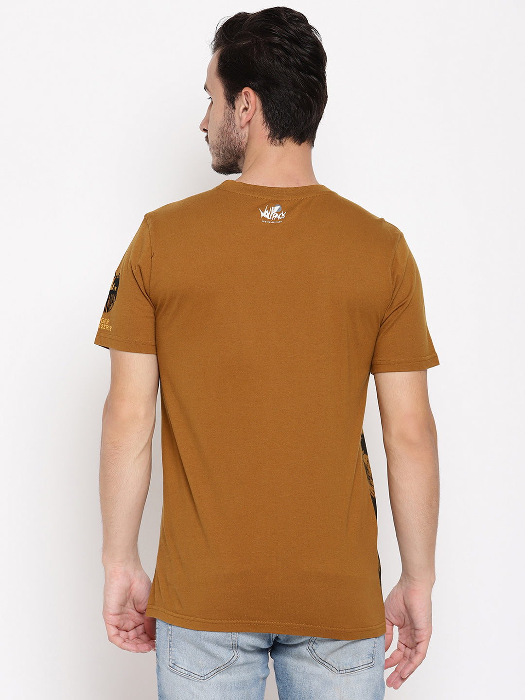 Spotted Greenish Brown Printed Men T-Shirt Wolfpack