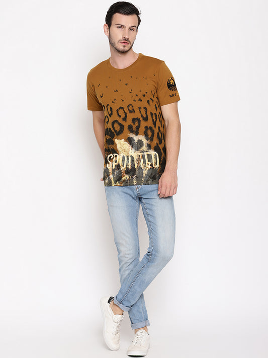 Spotted Greenish Brown Printed Men T-Shirt Wolfpack