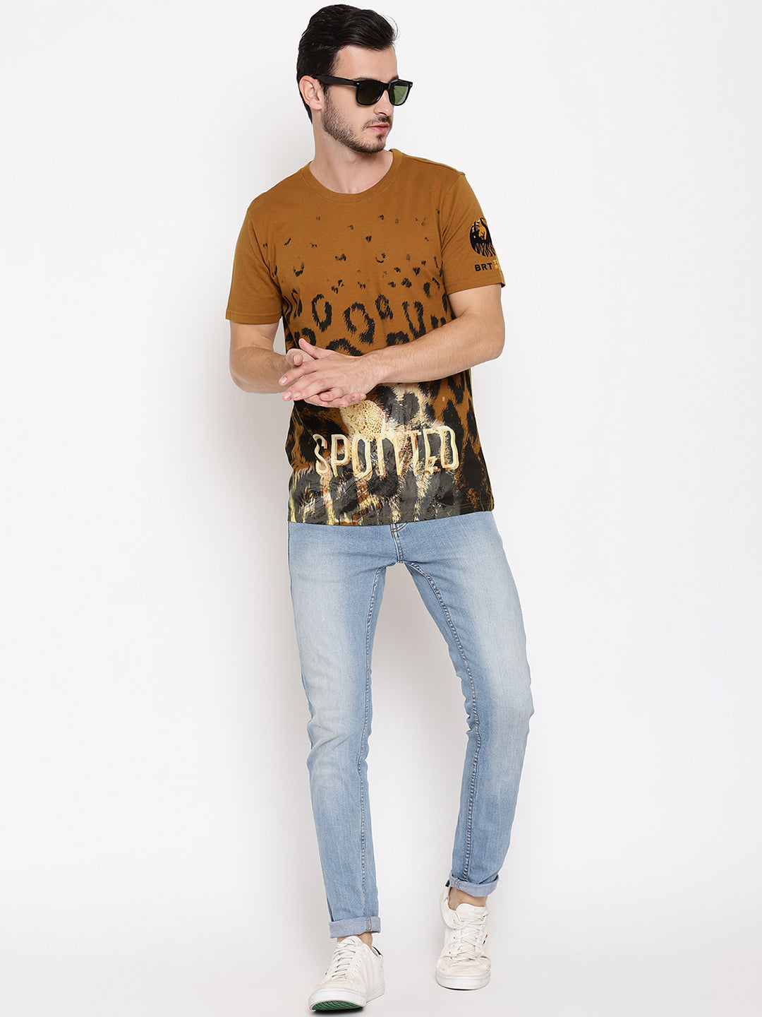 Spotted Greenish Brown Printed Men T-Shirt Wolfpack