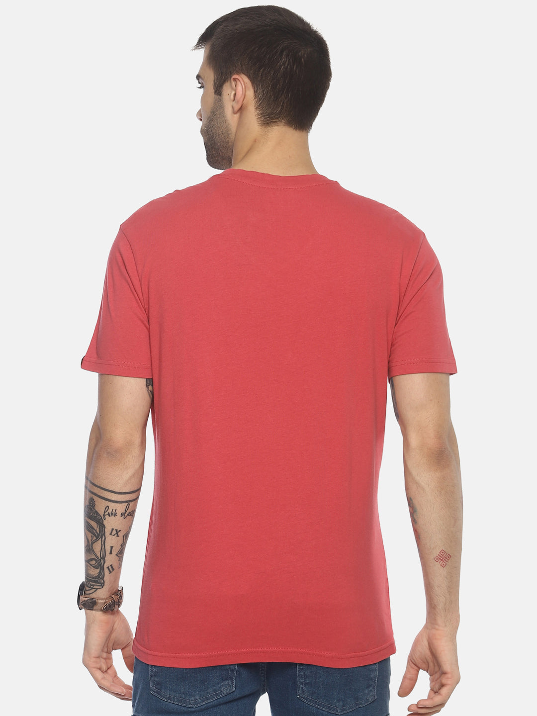 Wolfpack Men Dark Pink V Neck Printed T-Shirt Wolfpack