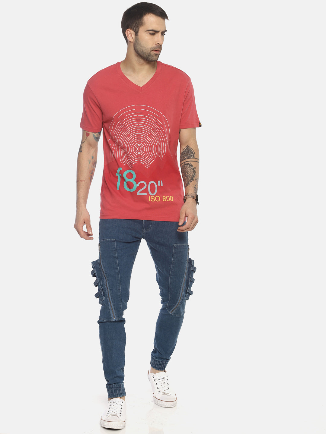 Wolfpack Men Dark Pink V Neck Printed T-Shirt Wolfpack