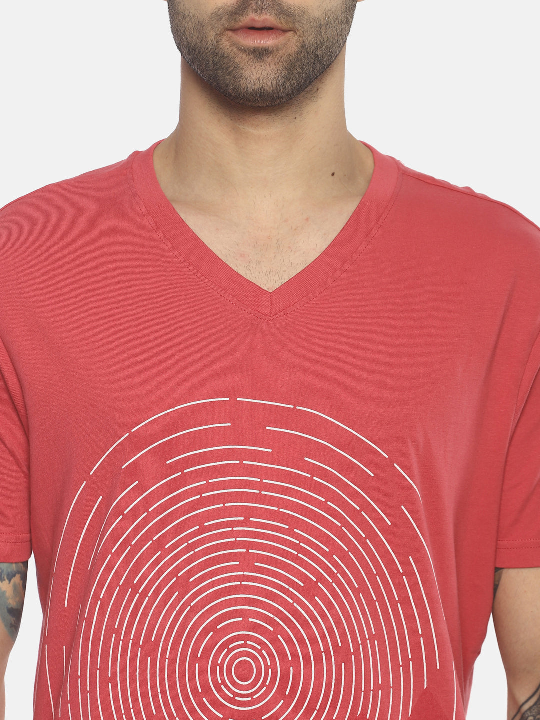 Wolfpack Men Dark Pink V Neck Printed T-Shirt Wolfpack