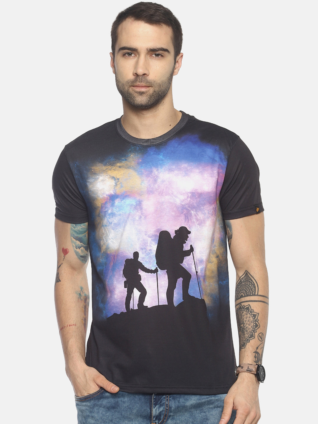 Wolfpack Men Black Polyester Printed T-Shirt Wolfpack