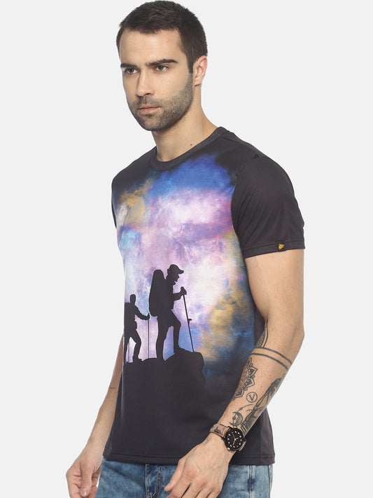 Wolfpack Men Black Polyester Printed T-Shirt Wolfpack