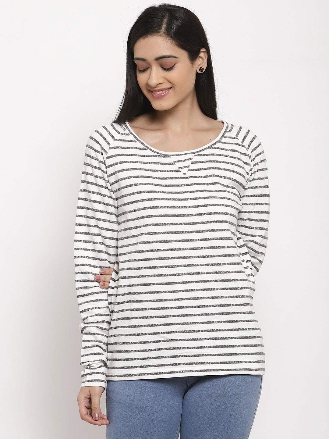 Wolfpack Women Light Grey Stripes T-Shirt Wolfpack
