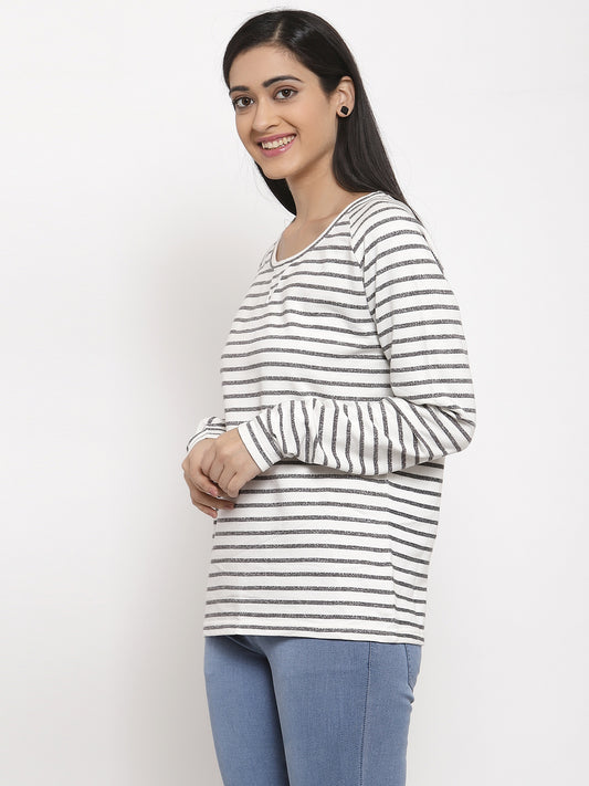Wolfpack Women Light Grey Stripes T-Shirt Wolfpack