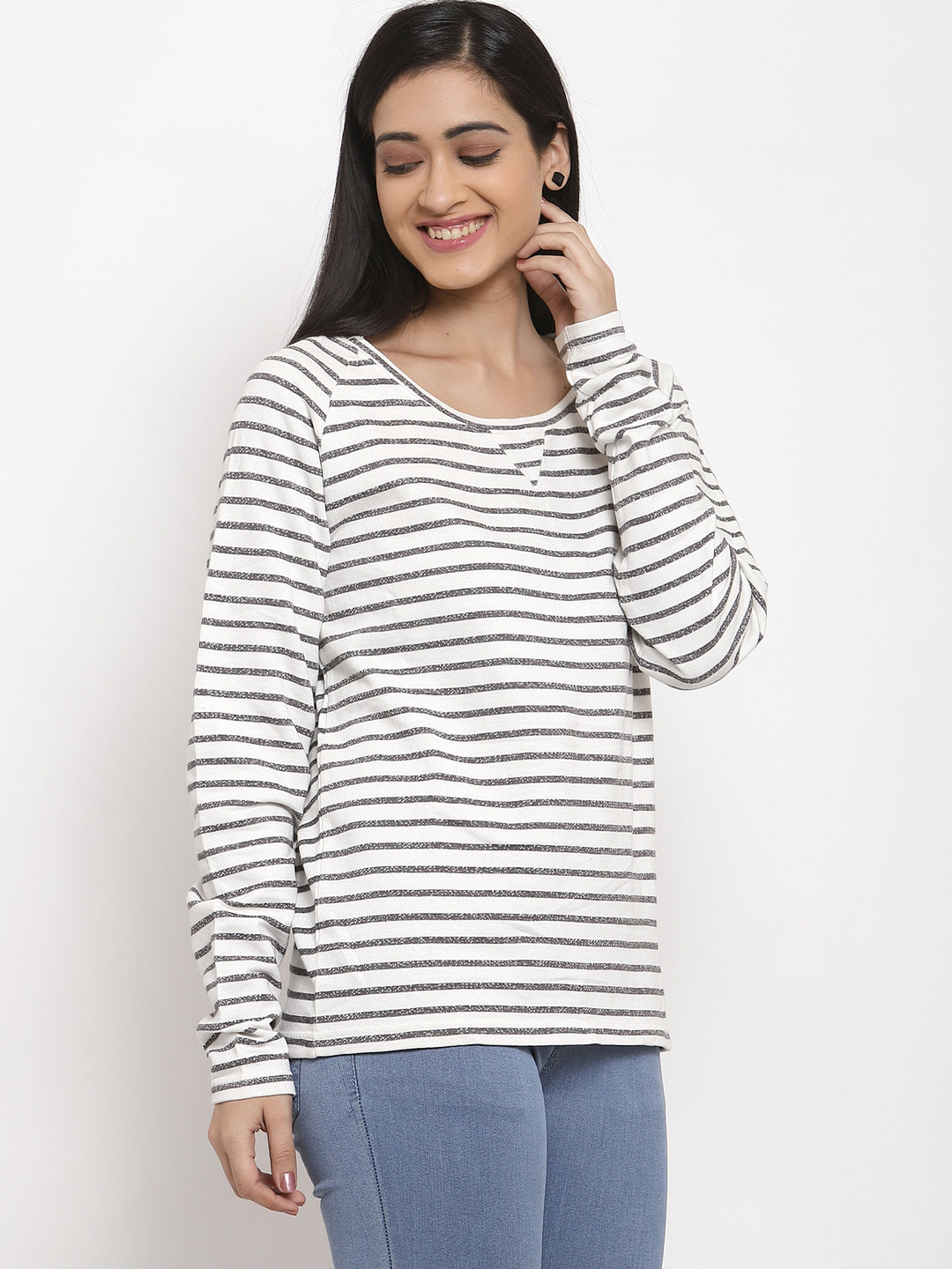 Wolfpack Women Light Grey Stripes T-Shirt Wolfpack