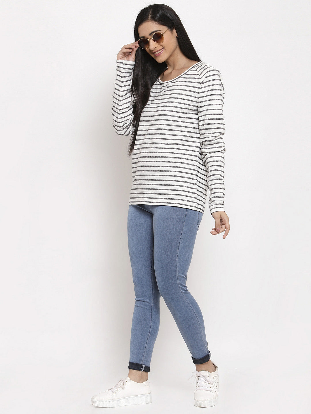 Wolfpack Women Light Grey Stripes T-Shirt Wolfpack