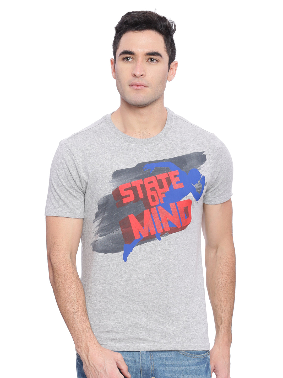 Wolfpack Men Grey Mélange Printed T-Shirt Wolfpack