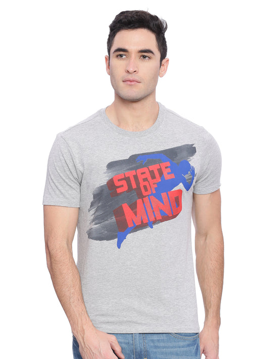 Wolfpack Men Grey Mélange Printed T-Shirt Wolfpack