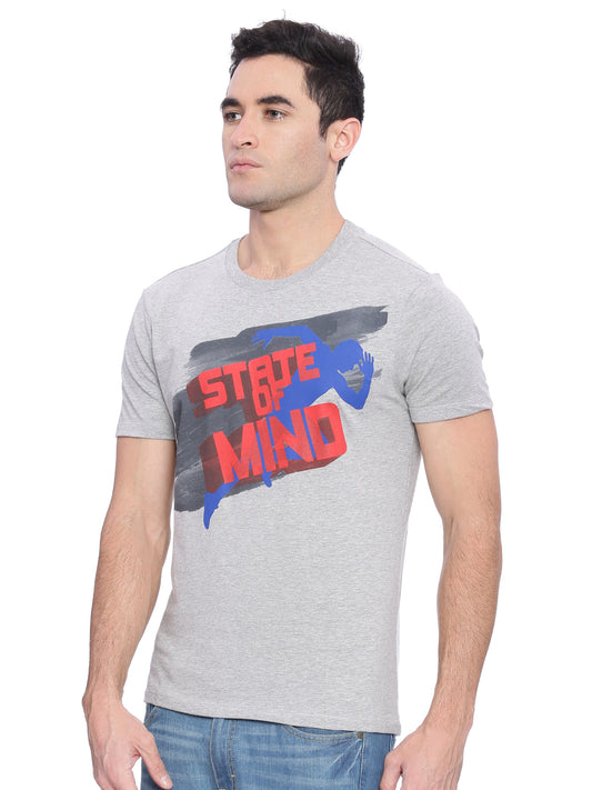 Wolfpack Men Grey Mélange Printed T-Shirt Wolfpack