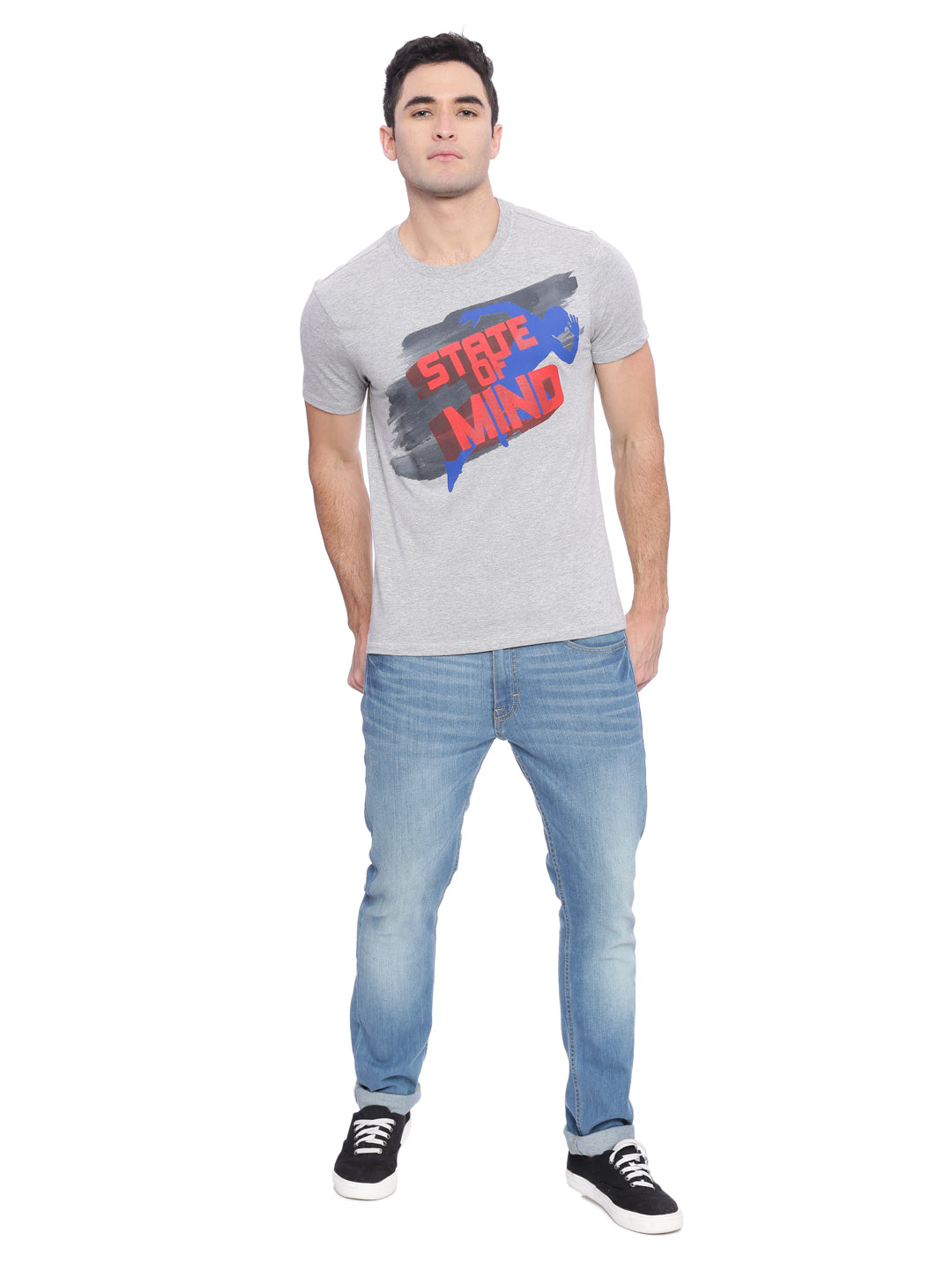 Wolfpack Men Grey Mélange Printed T-Shirt Wolfpack