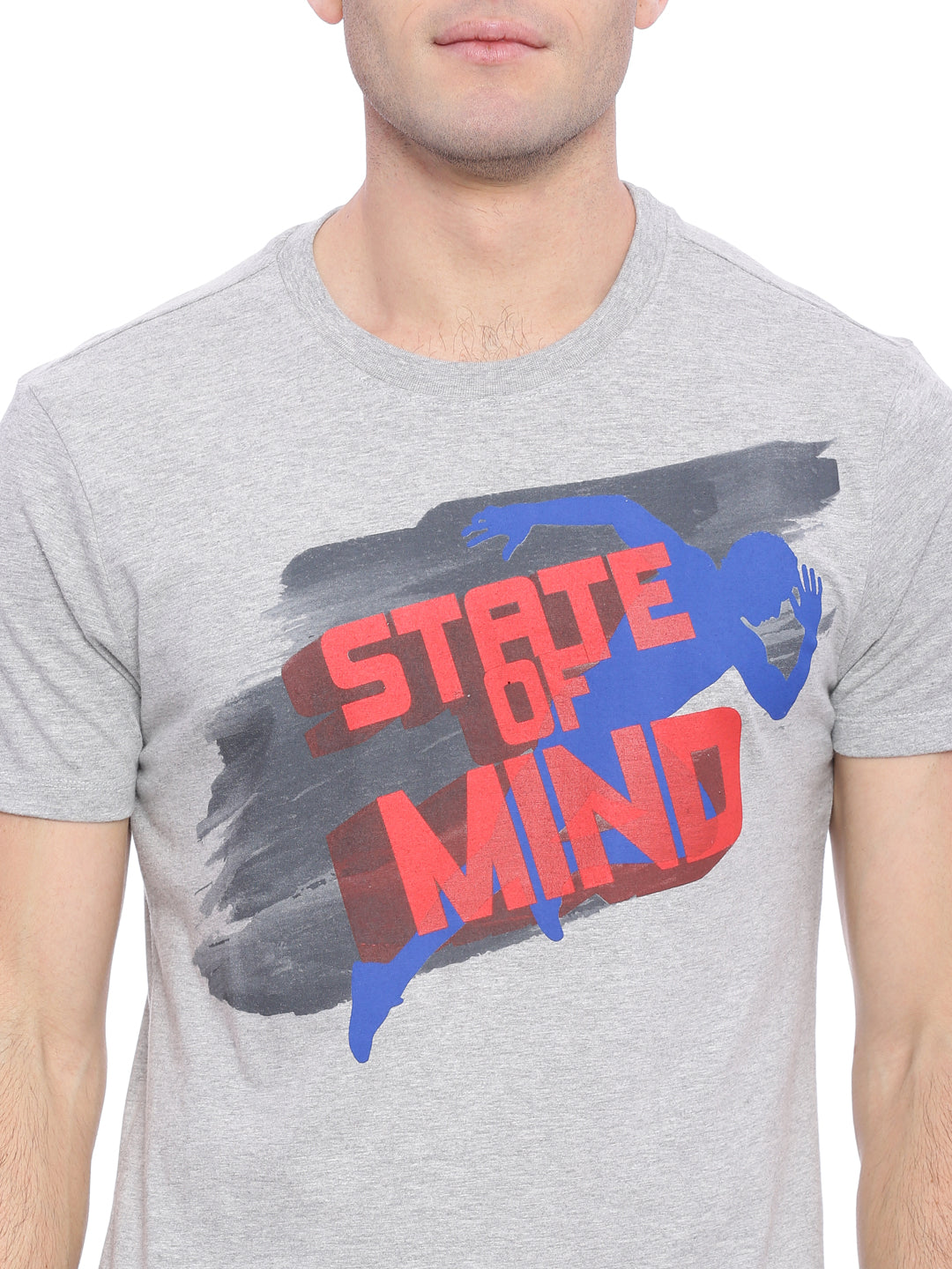 Wolfpack Men Grey Mélange Printed T-Shirt Wolfpack