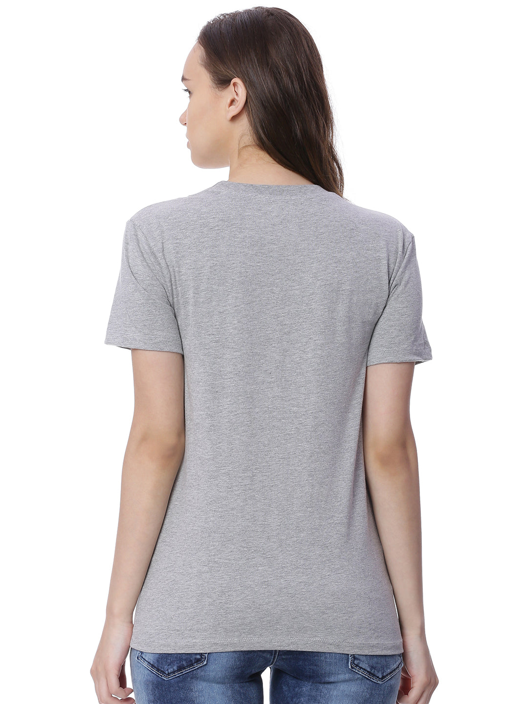 Wolfpack State Of Mind Grey Melange Printed Women T-Shirt