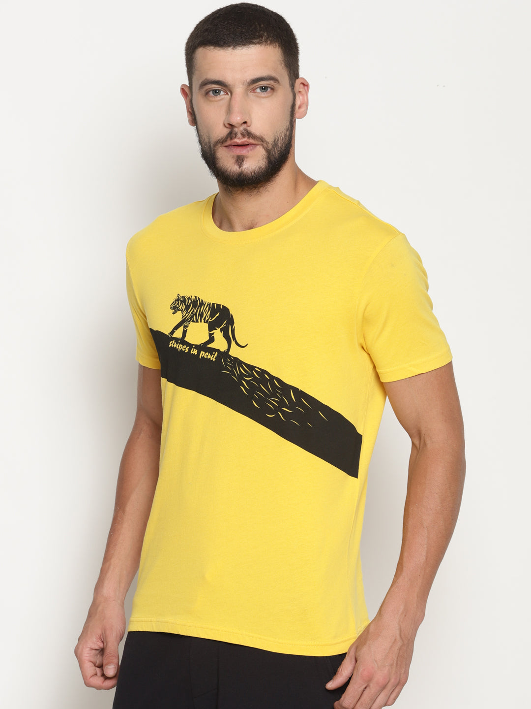 Wolfpack Men Stripes In Peril Yellow Printed T-Shirt Wolfpack