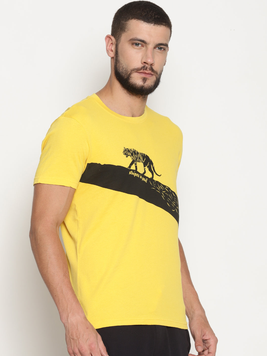 Wolfpack Men Stripes In Peril Yellow Printed T-Shirt Wolfpack
