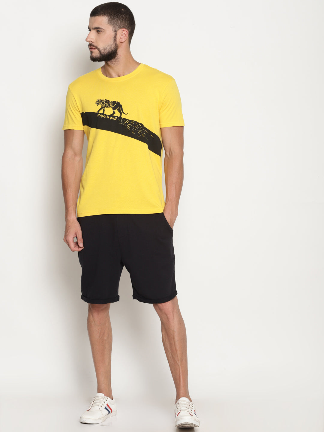 Wolfpack Men Stripes In Peril Yellow Printed T-Shirt Wolfpack