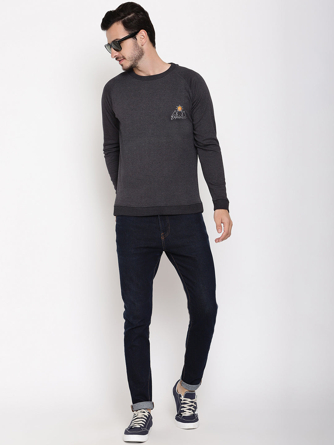 Wolfpack Men Explorer Black Solid Sweatshirt
