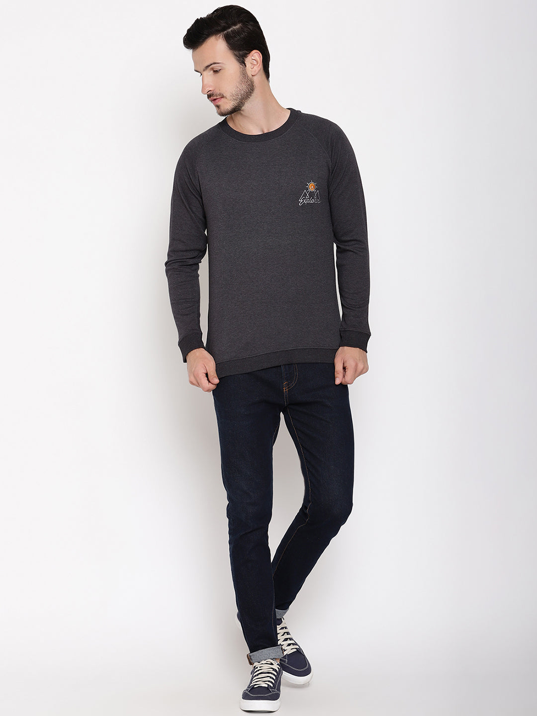 Wolfpack Men Explorer Black Solid Sweatshirt