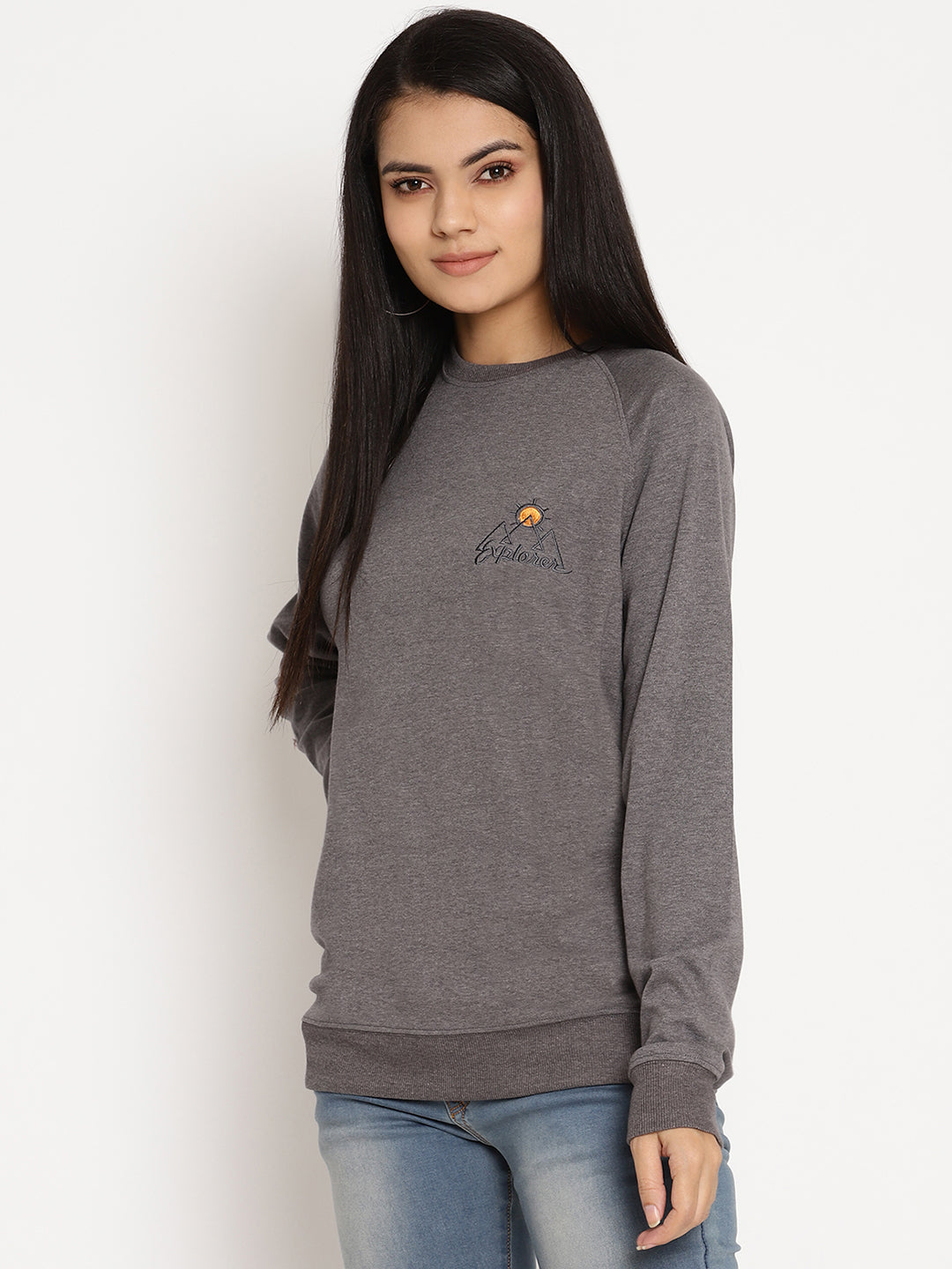 Women Explorer Grey Solid Sweatshirt Wolfpack