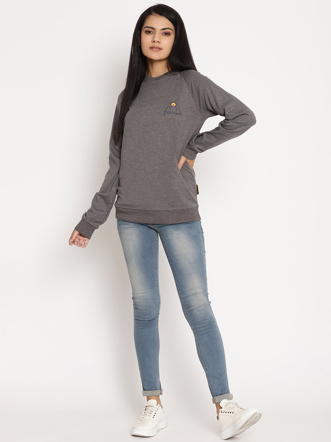 Women Explorer Grey Solid Sweatshirt Wolfpack