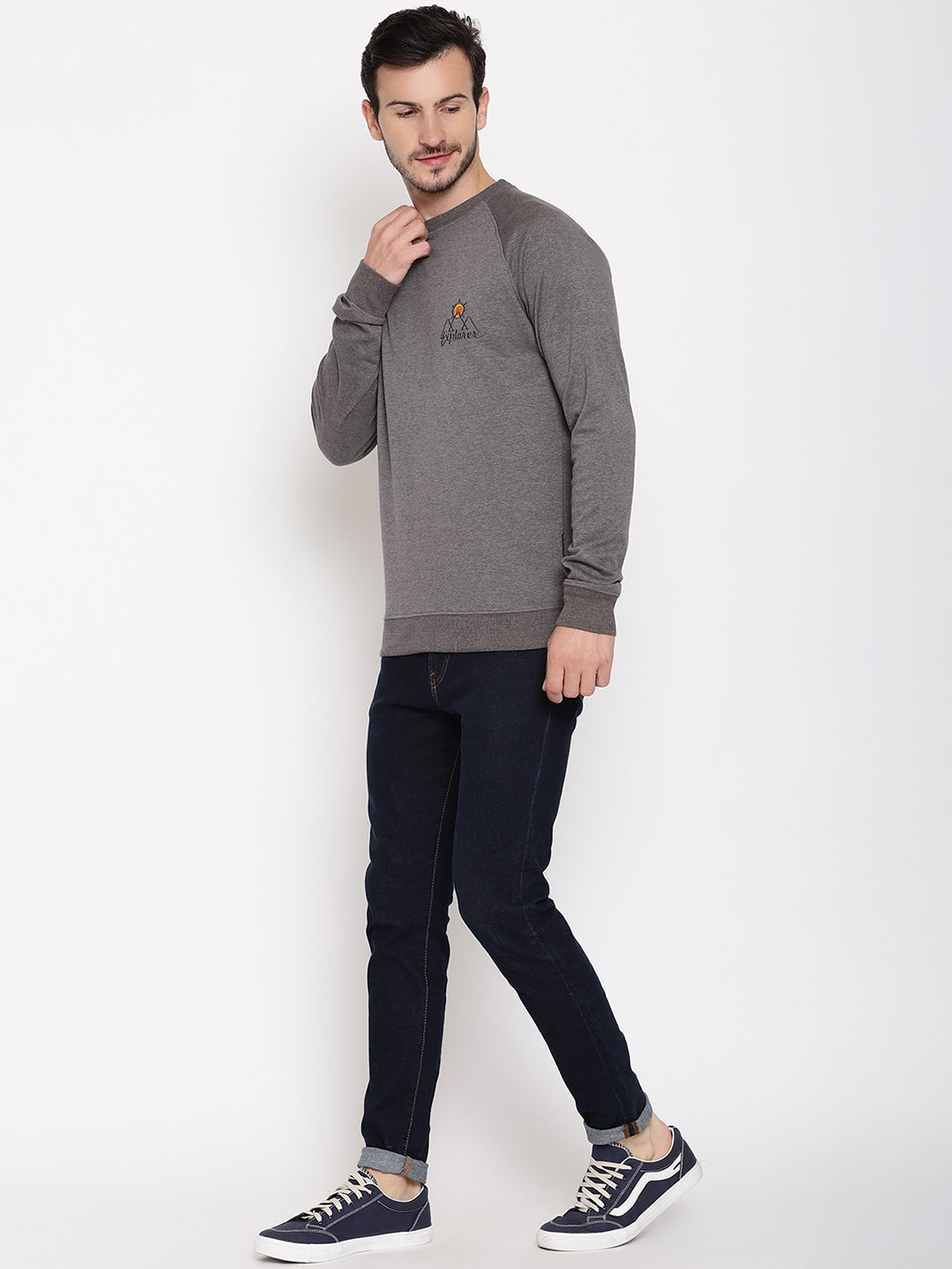 Wolfpack Men Explorer Grey Solid Sweatshirt Wolfpack
