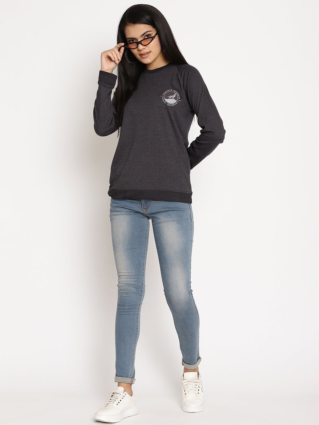 Women Wild Journey Black Solid Sweatshirt Wolfpack