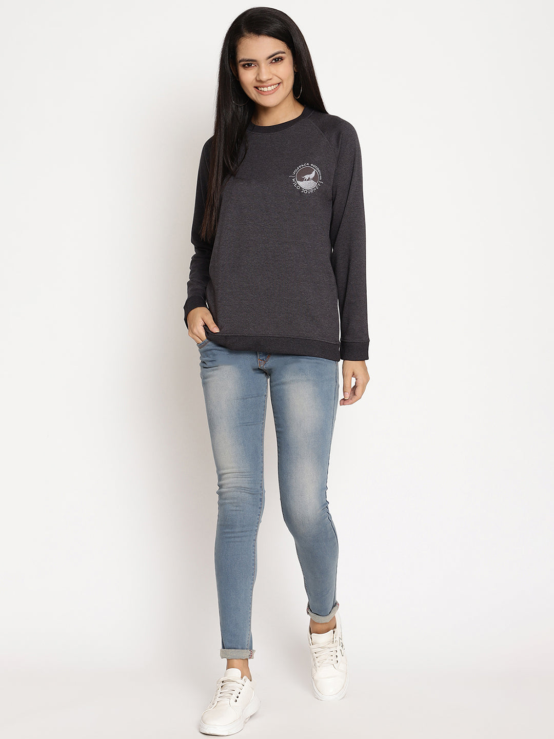 Women Wild Journey Black Solid Sweatshirt Wolfpack