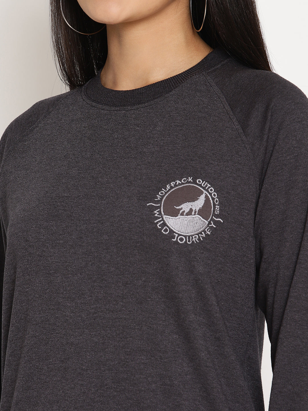 Women Wild Journey Black Solid Sweatshirt Wolfpack