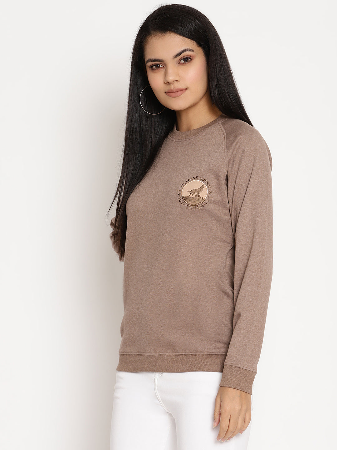 Women Wild Journey Brown Solid Sweatshirt Wolfpack