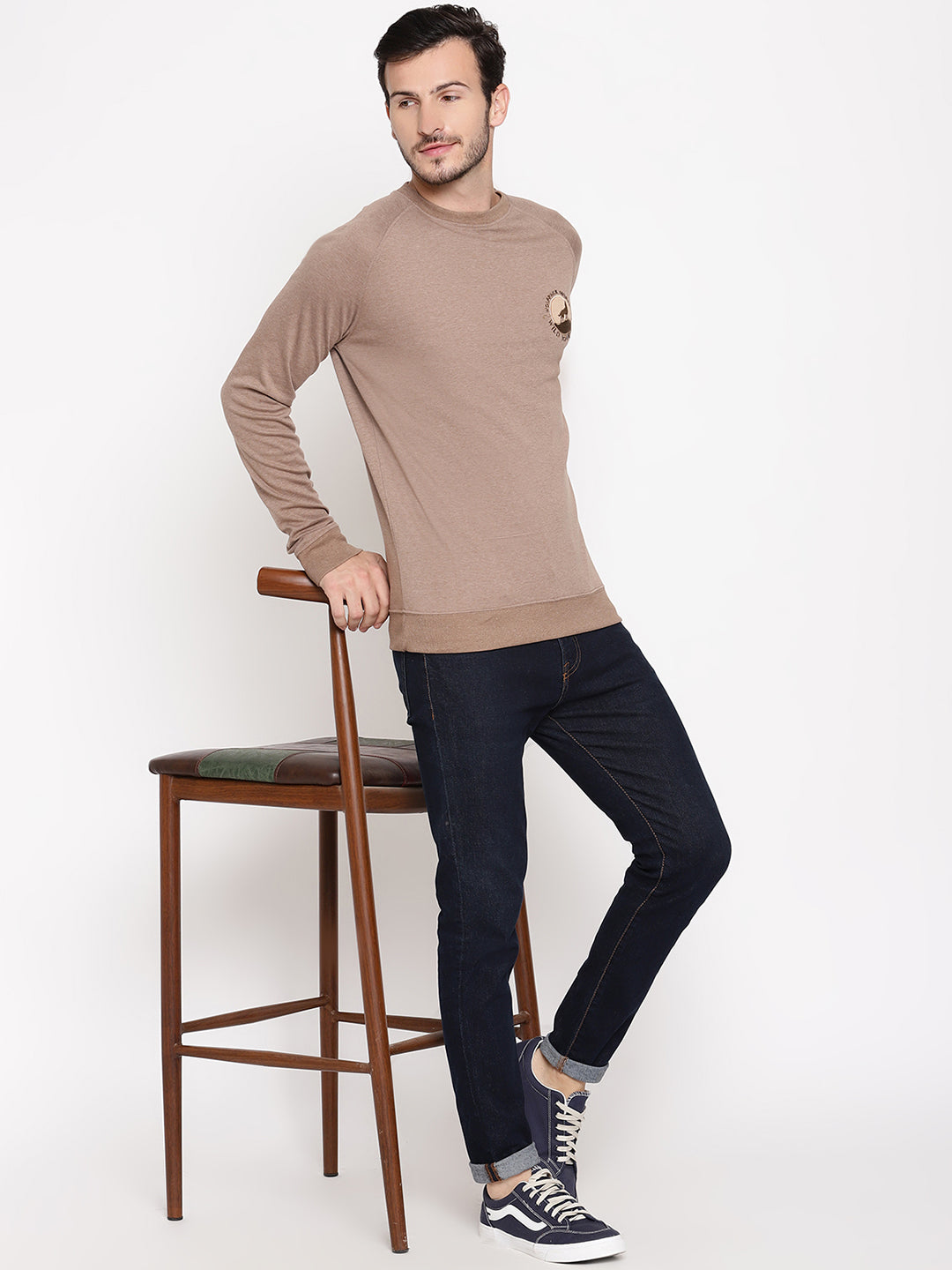 Wolfpack Men Wild Journey Brown Solid Sweatshirt