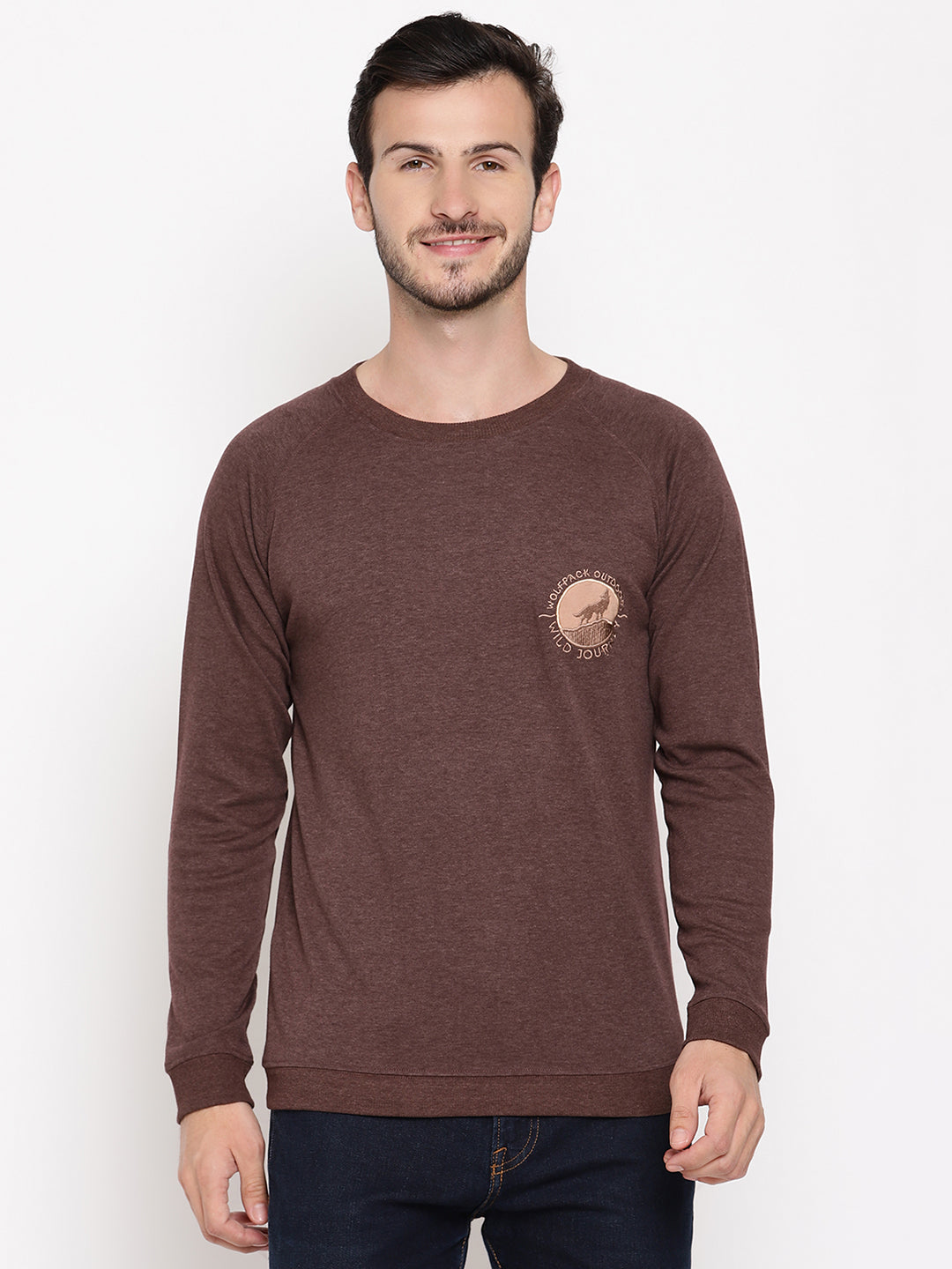Wolfpack Men Wild Journey Burgundy Solid Sweatshirt