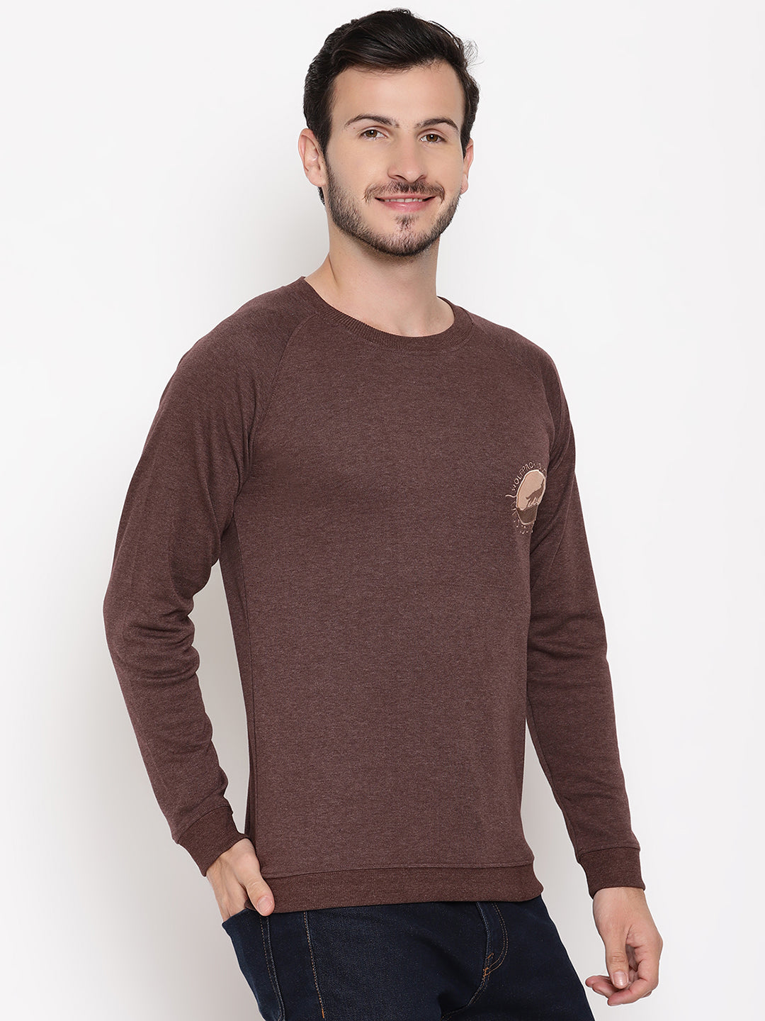 Wolfpack Men Wild Journey Burgundy Solid Sweatshirt