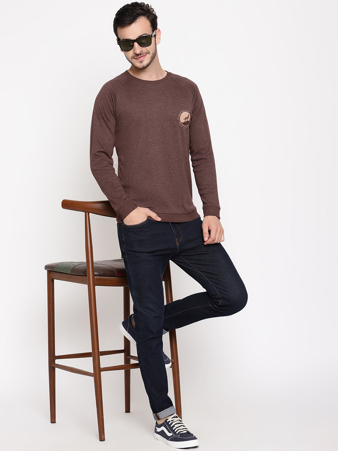 Wolfpack Men Wild Journey Burgundy Solid Sweatshirt