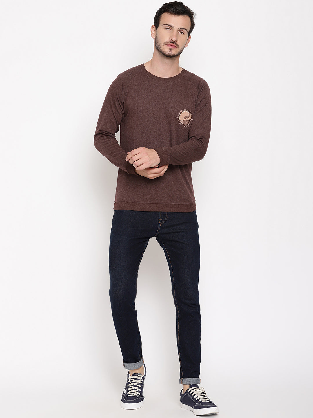 Wolfpack Men Wild Journey Burgundy Solid Sweatshirt