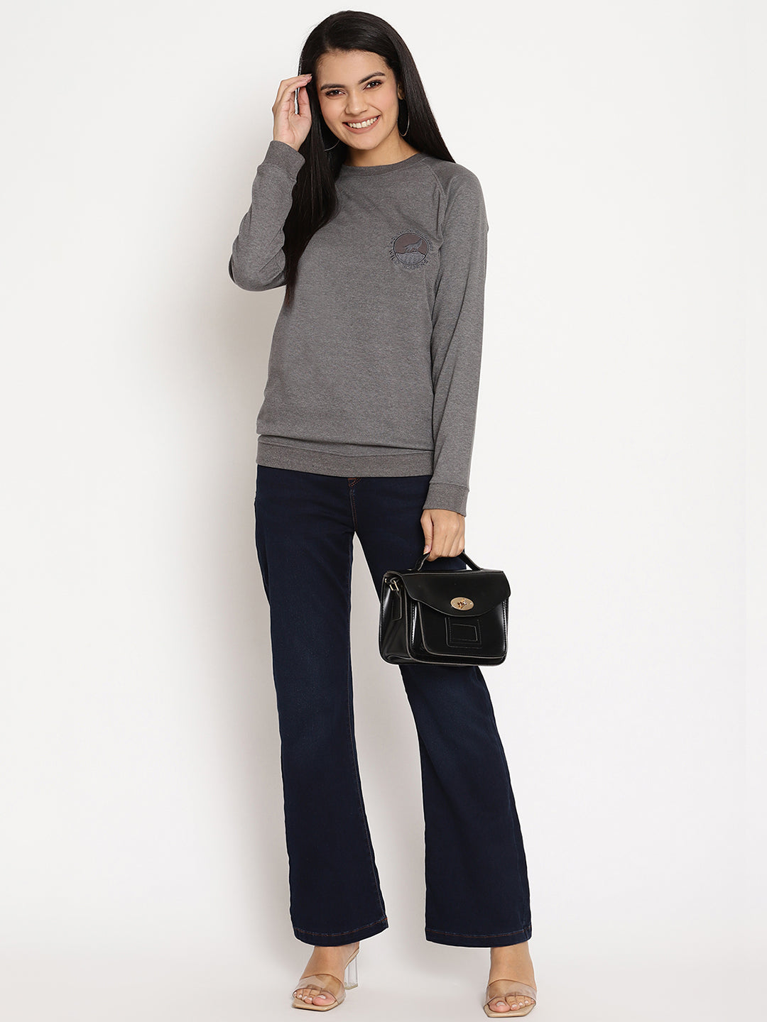 Women Wild Journey Grey Solid Sweatshirt Wolfpack
